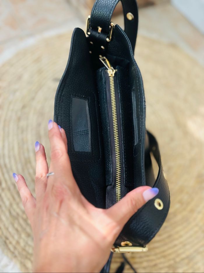Sac noir cuir élégant grand modèle avec franges - photo numéro 10
