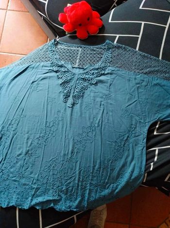 Haut bleu brodé T48