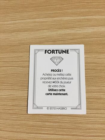 Carte Fortune procès pièce détachée jeu de société Monopoly Millionnaire #A45