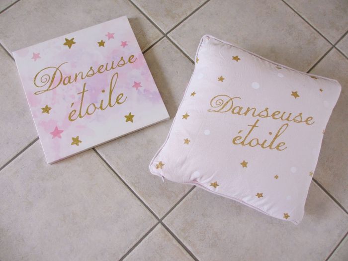 Ensemble déco pour chambre fille Danseuse étoile (toile + coussin)