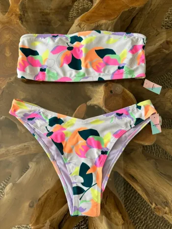 Maillot de bain 2 pièces Ardene swim blanc fluo fleurs bandeau