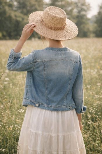 Veste en jean délavé avec strass –diamans style chic bohème – Taille M