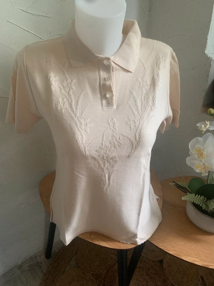Pull vintage crème manches courtes taille 36-38