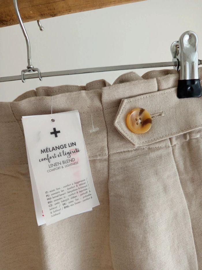 Short en lin beige taille élastique Camaïeu neuf avec étiquette - photo numéro 2