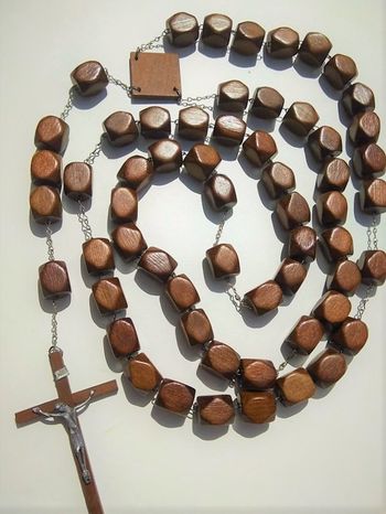 Croix chapelet ancien en bois grande dimension