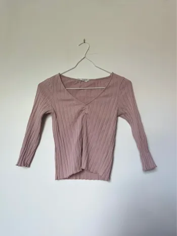 Top côtelé rose poudré