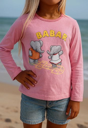 🩷 T-shirt manches longues Babar taille 6 ans.
