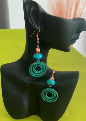 Boucles d’oreilles vintages bohème vertes et bleues turquoises