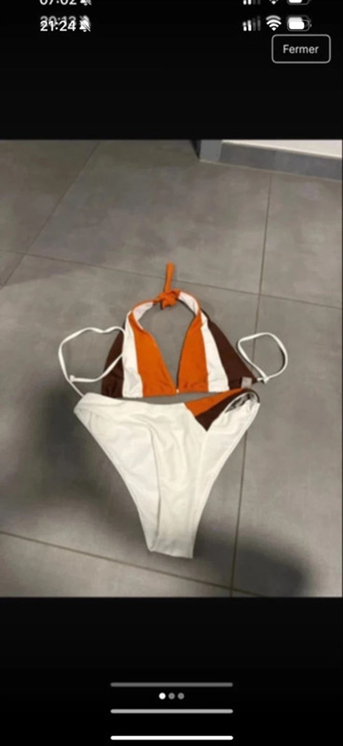 Bikini taille S blanc orange trés bonne etat - photo numéro 2