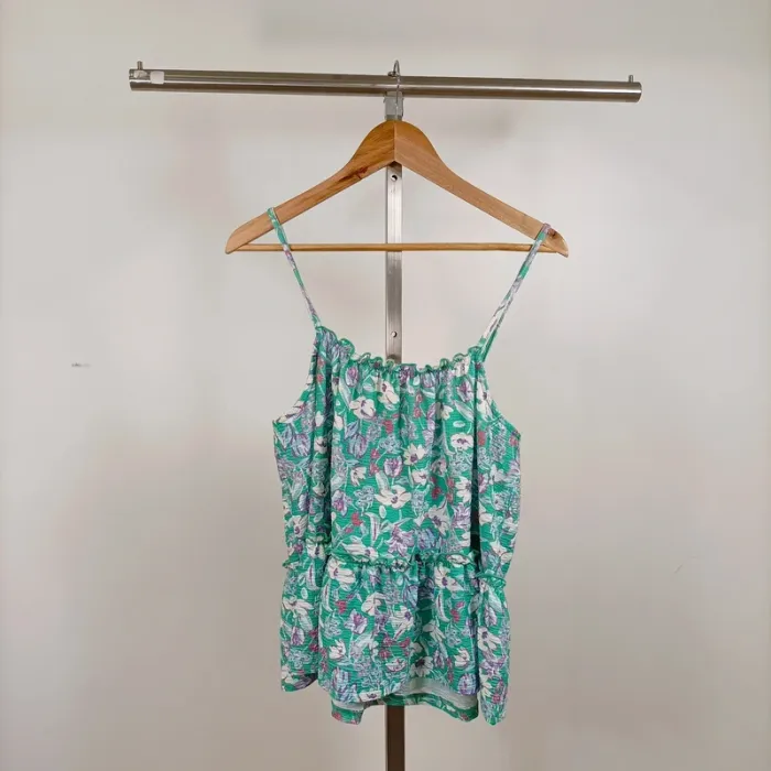 Top à bretelles fleuri vert CMT Atelier T38 imprimé floral léger coton été volanté A1263 - photo numéro 5