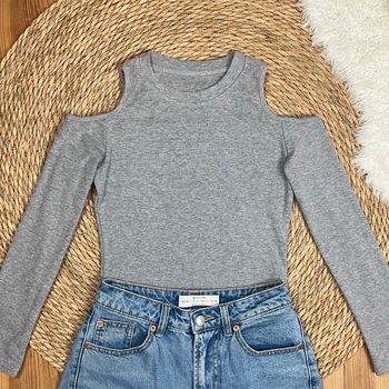 Top gris vintage manches longues - épaules dénudées - taille 36