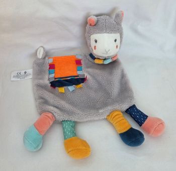 Doudou plat Lama gris et orange- Etiquettes- Simba