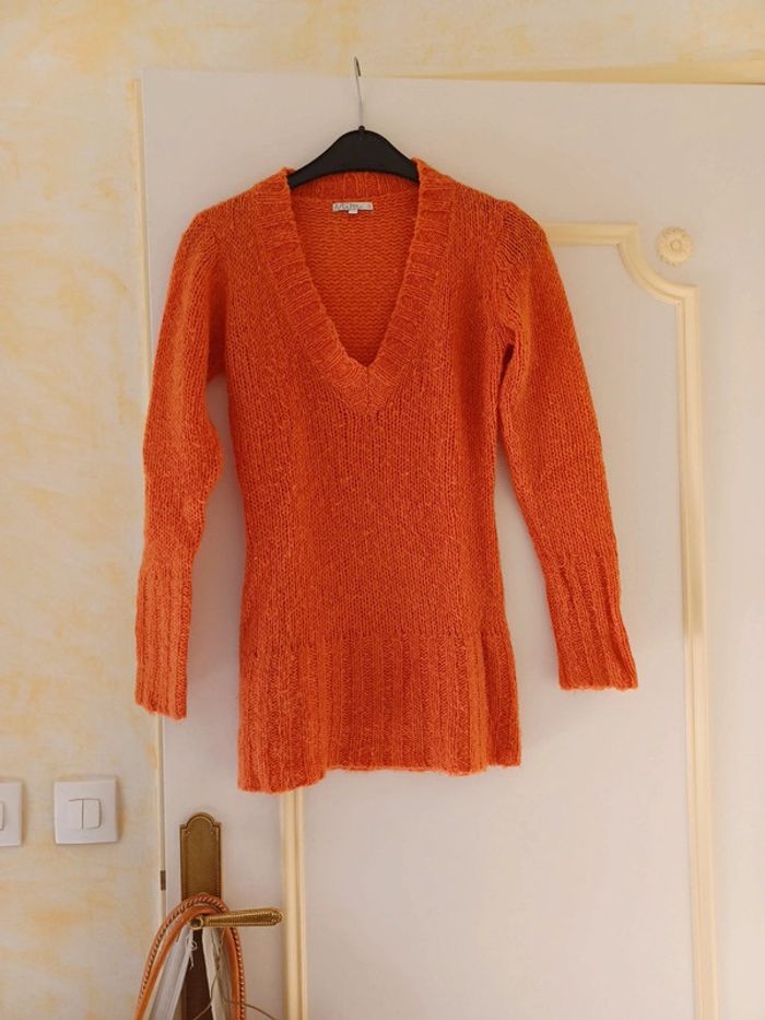 Pull long col V orange cuivré taille 0 Mim - photo numéro 2