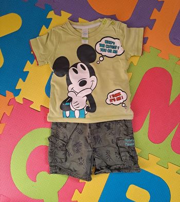 Ensemble t-shirt manches courtes short Mickey, Disney baby, taille 12 mois (74 cm)