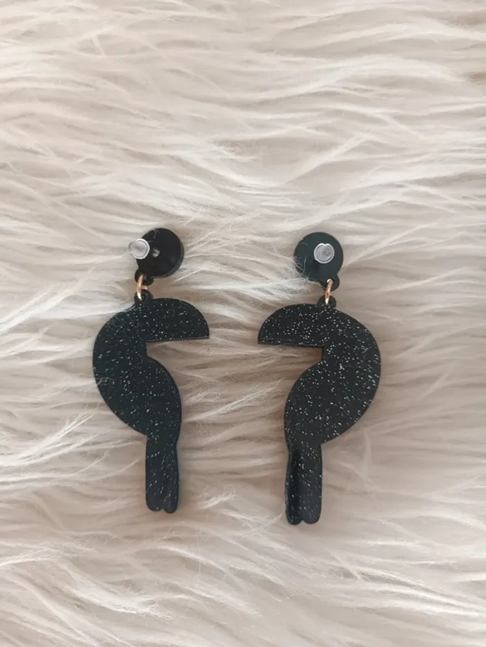 Boucles d'oreilles légères toucan paillettes en acrylique et acier inoxydable Neuf - photo numéro 3