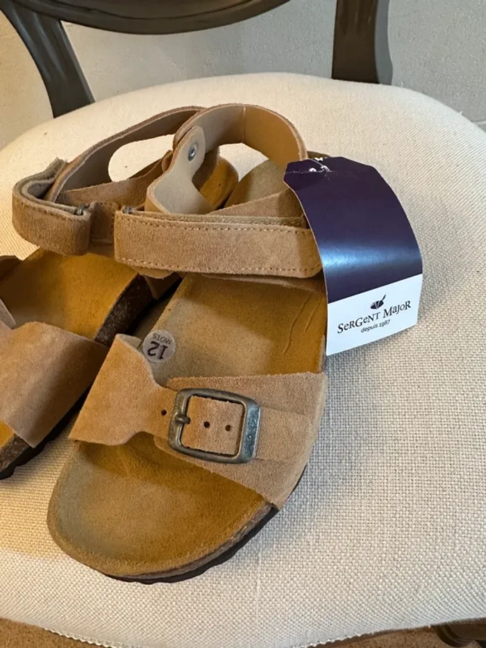 NEUF Sergent Major Chaussures Sandales cuir beige 33 enfant antidérapantes nu pied été - photo numéro 2