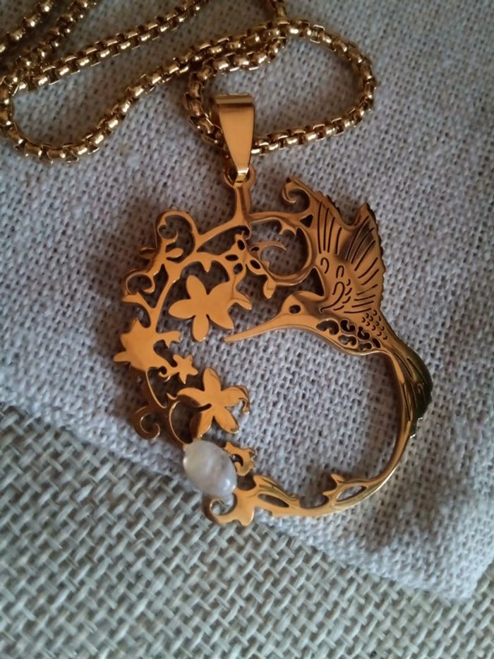 Collier colibri et pierre de lune - photo numéro 4