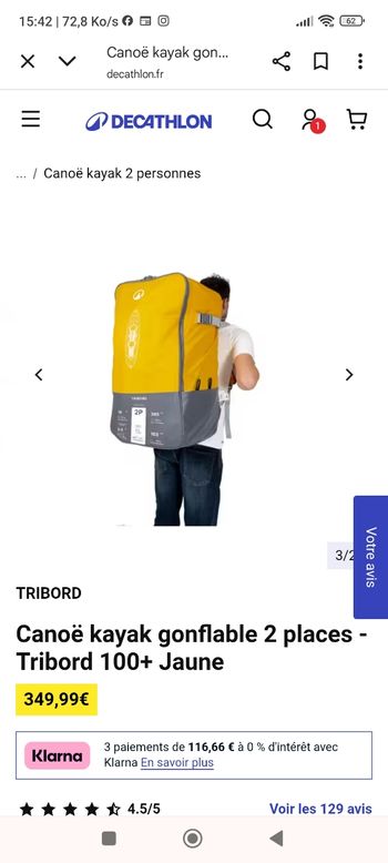 Canoë gonflable Tribord avec accessoires.