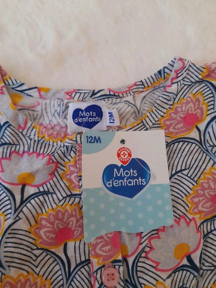 Combi pantalon été fleurie 12 mois Mots d’enfants neuve - photo numéro 3