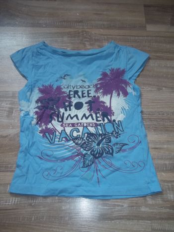 T-shirt bleu mancherons "beach" Tex Kids 5/6 ans (TS1)