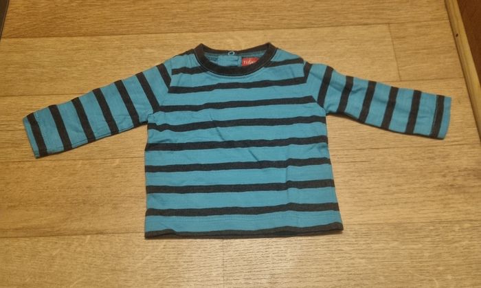 haut manches longue garçon bleu et noir à rayure tissaia taille 3 mois