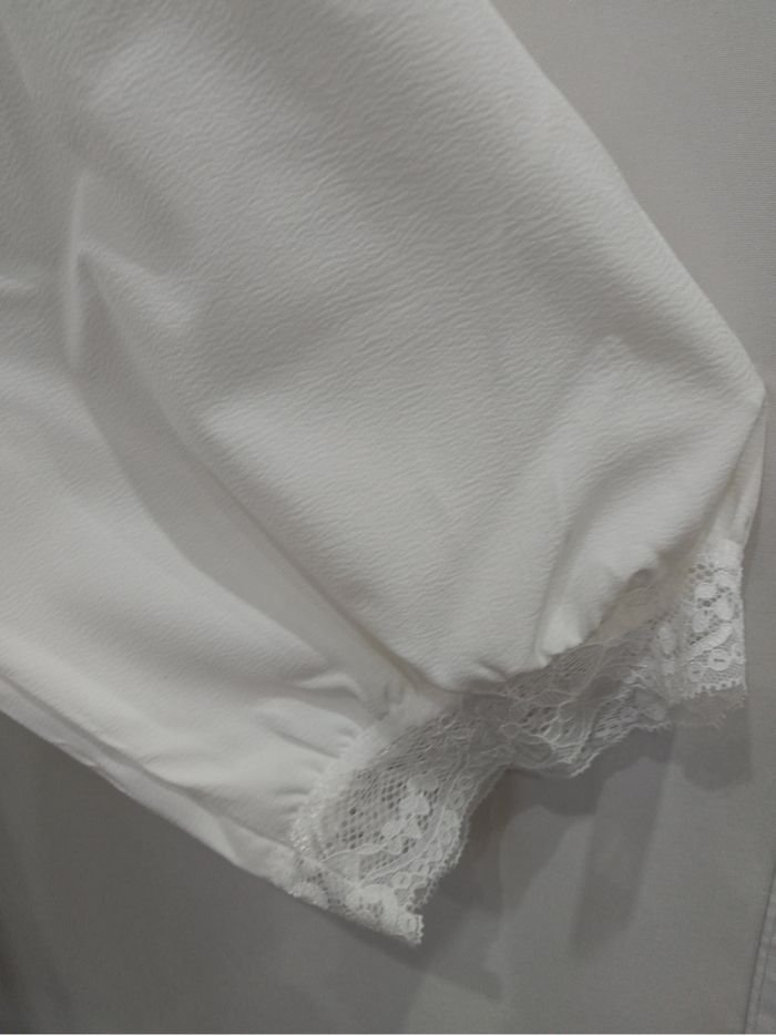Blouse élégante blanche en dentelle patchwork – grande taille femme (54), manches longues, chic et confortable - photo numéro 5