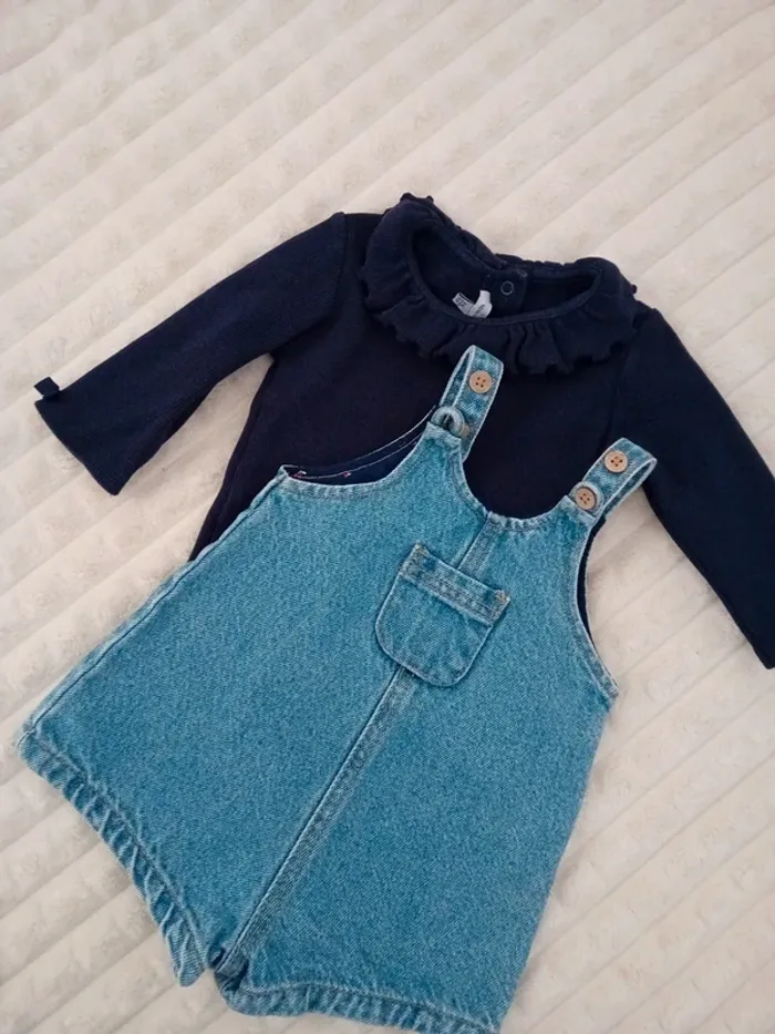 Ensemble salopette+t-shirt ML 6/9mois 🌼👧 - photo numéro 2