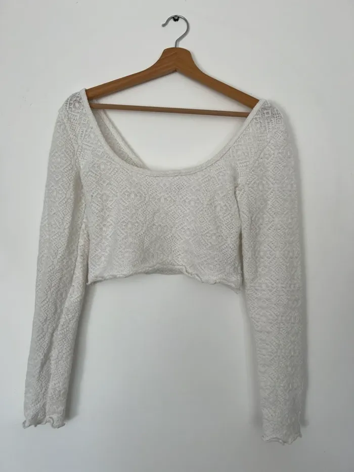 Top manches longues crochet femme Bershka - photo numéro 3