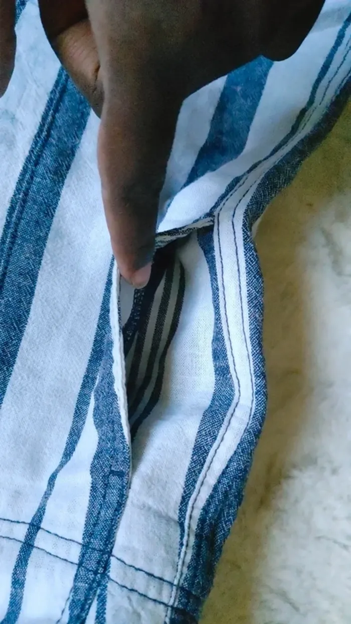 Mini Short rayé blanc bleu gris taille haute en lin et viscose - photo numéro 6