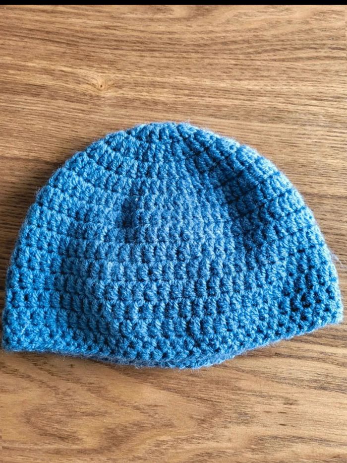 Bonnet d'Hiver Petite Fille Bleu Enfant en Laine Tissée au Crochet – Motif Fleur - photo numéro 3