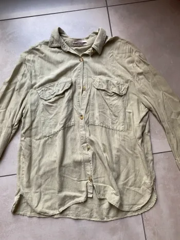 Blouse manches courtes / longues L 40 verte claire kaki Pull & bear