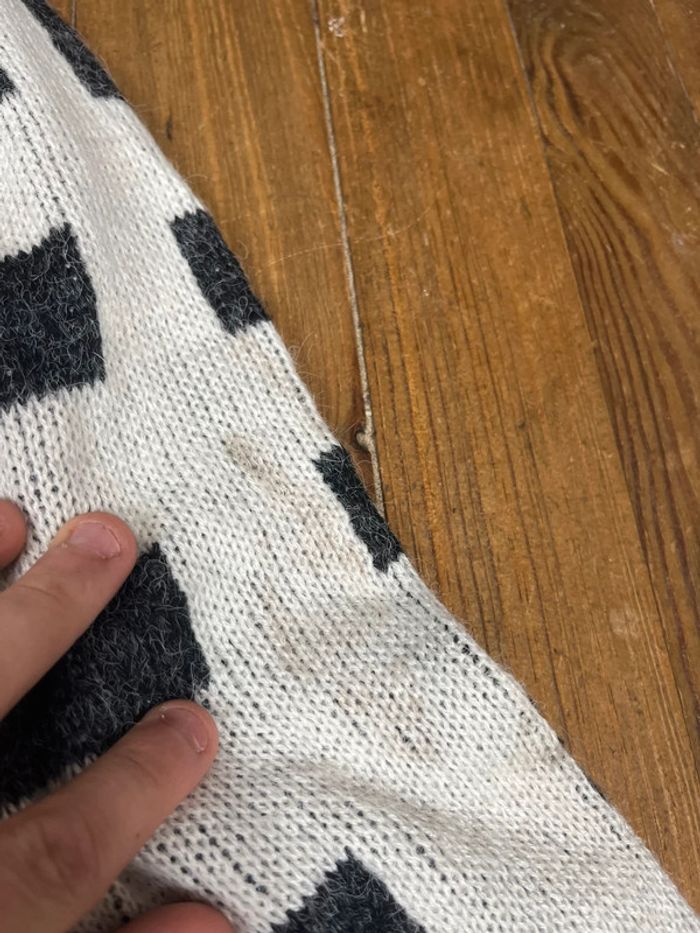 Pull maille vintage motifs gris-noir blanc M - photo numéro 6