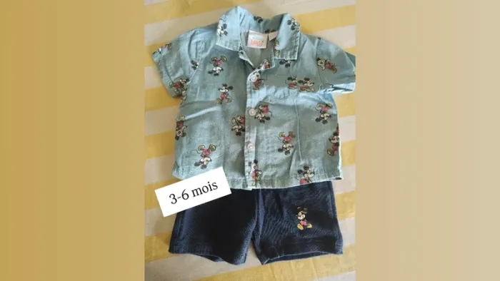 Tenue ensemble été summer plage chemise Mickey Disney bébé