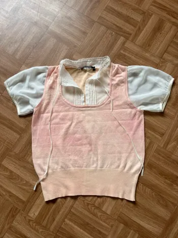 Blouse vintage Sud Express bicolore manches bouffantes