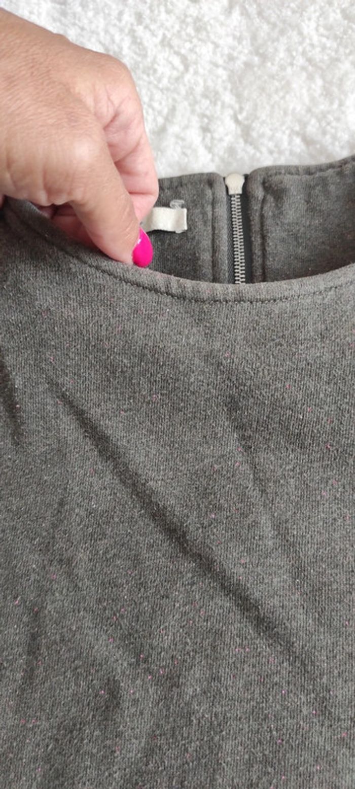 Haut top sweat manches 3/4 Sessùn gris kaki avec fil métallisé rose L - photo numéro 7