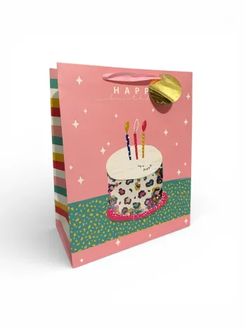 Sac cadeau « Joyeux anniversaire » motif gâteau strass 27 x 33 x 14 cm Neuf