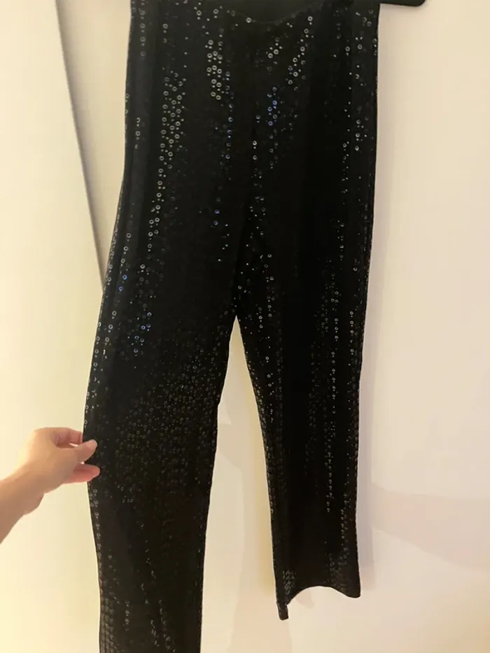 Pantalon noir à paillettes Pieces – Taille S - photo numéro 2