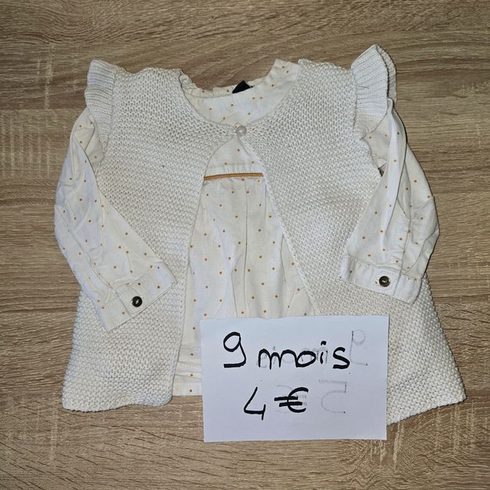 Gilets + tunique blanc moutardes 9 mois