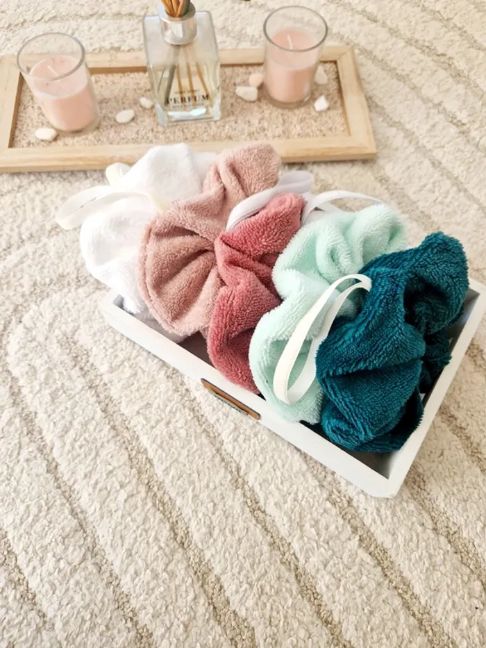 1 Fleur de douche en tissu éponge de bambou