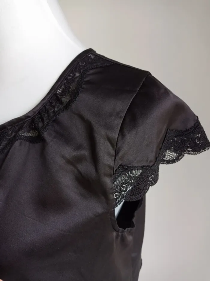 Haut nuit lingerie satiné noir dentelle sexy T.M H&M - photo numéro 3
