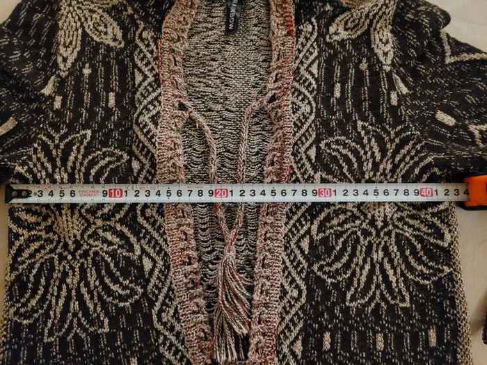 Veste gilet long à capuche en maille, marron et beige - photo numéro 10