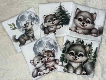 5 lingettes lavables loups 