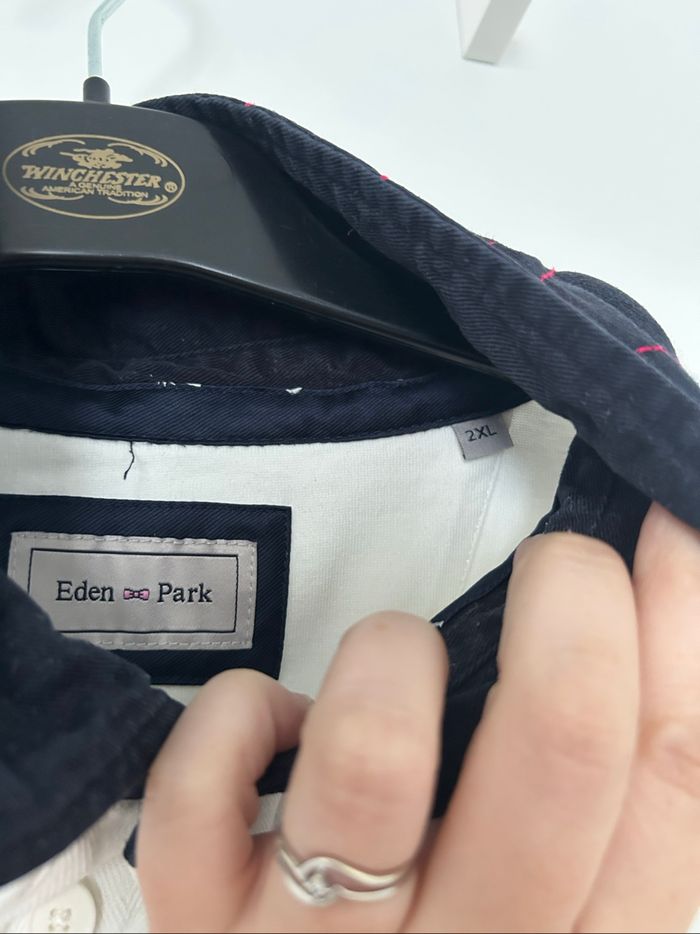 Polo manches courtes blanc empiècement dos col marine Eden Park 2XL - photo numéro 5