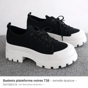 Baskets plateforme noires T38 – semelle épaisse – tendance