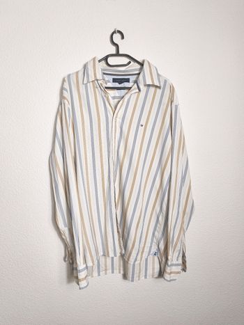  Chemise homme à rayures Tommy Hilfiger – Blanc, ocre & bleu – Taille XL – Très bon état