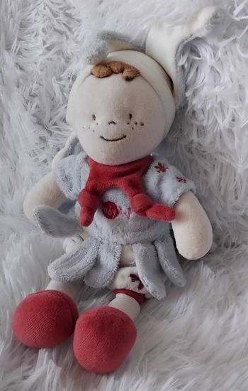 Doudou poupée arlequin blanc,bleu et bordeaux- Baby Nat