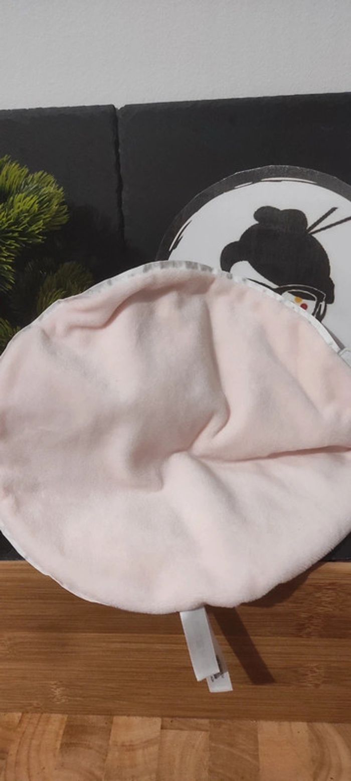 doudou lapin blanc rose rond broderie kaloo Gris Noeud Feuilles Rond Bulle - photo numéro 2