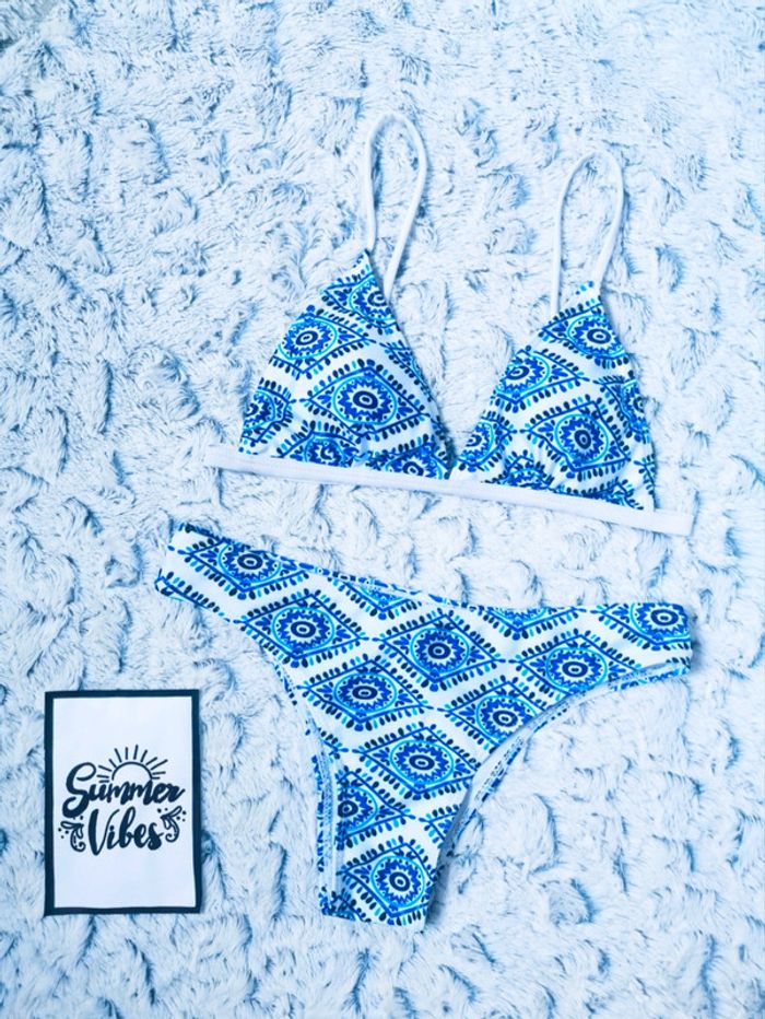 Bikini imprimé bleu et blanc- T.S ou T.36 🖤