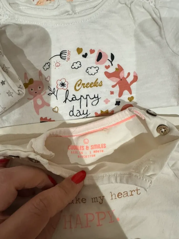 Lot t-shirt longues manches 1 mois - 56 - photo numéro 2