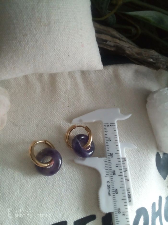 Créoles anneaux améthyste 💜 pierres et acier lithothérapie. - photo numéro 2